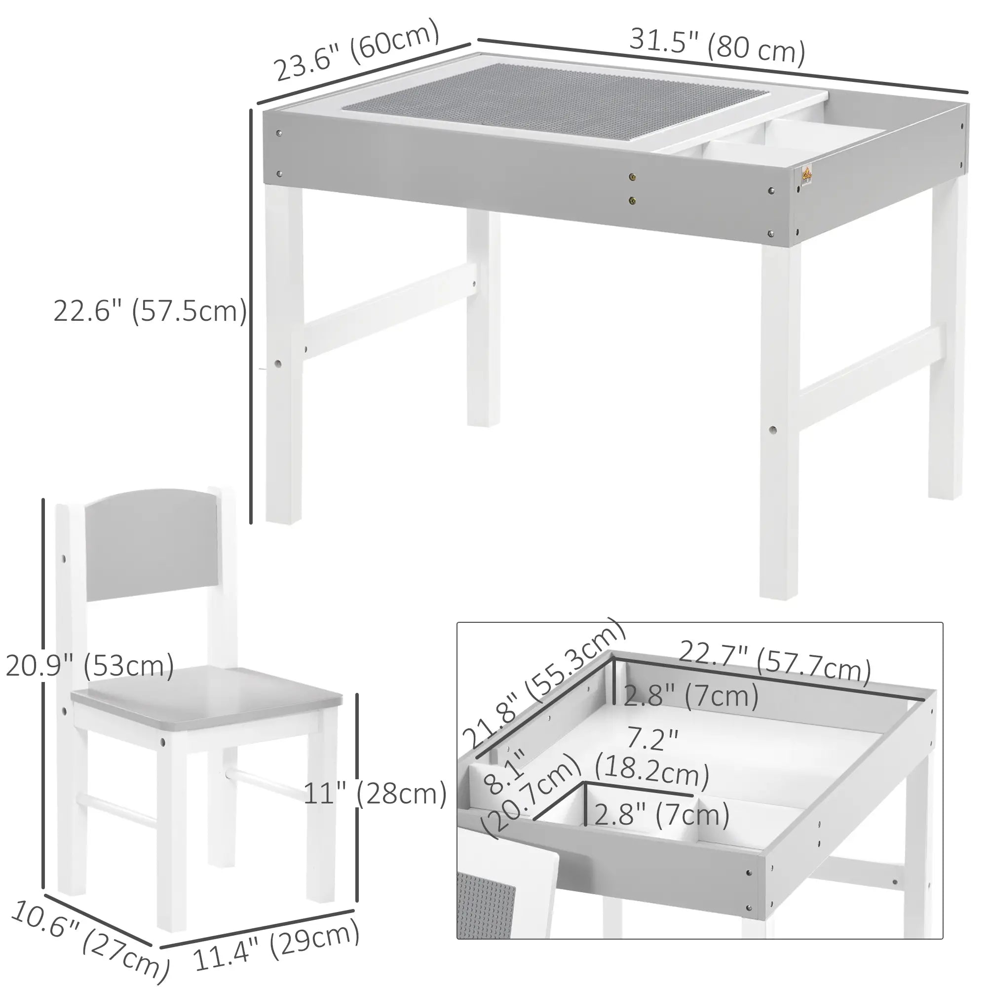 Kids Lego Table with Storage, 2PCs Toddler Activity Furniture, Grey Kids Table Sets at Gallery Canada
