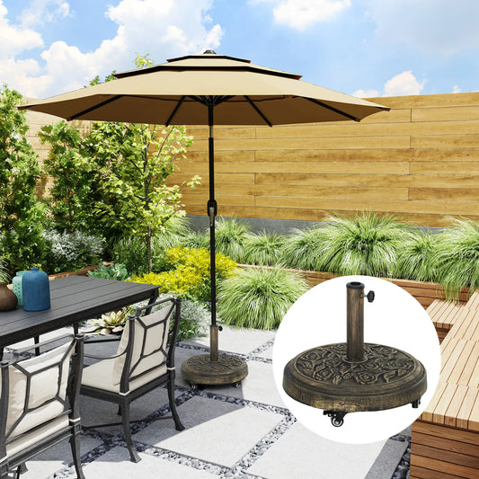Round Patio Umbrella Base, 46 lbs Resin Stand with Wheels, Bronze Umbrella Bases Bronze at Gallery Canada