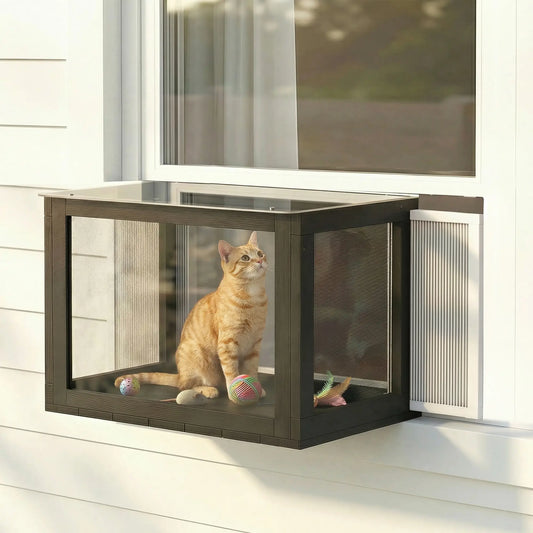 Outdoor Cat Enclosure, Adjustable Cat House, Waterproof Top, 24" x18.5" x16.1", Black White Outdoor Cat Enclosures Black, White at Gallery Canada