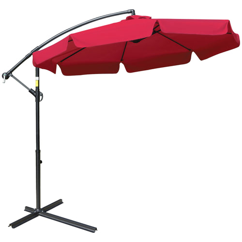 9FT Offset Hanging Patio Umbrella Cantilever Umbrella with Easy Tilt Adjustment, Cross Base and 8 Ribs for Backyard, Poolside, Lawn and Garden, Red