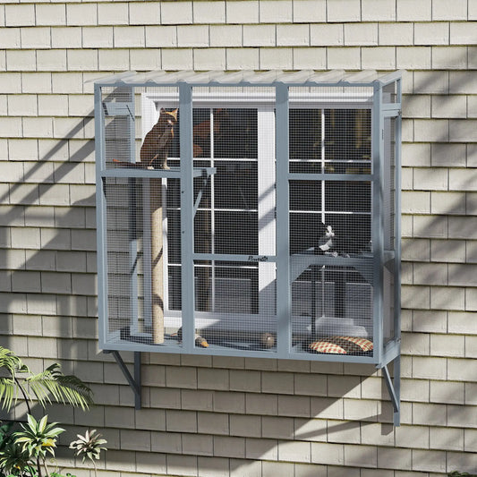 Wooden Catio Outdoor Enclosure, Large Size, Grey Outdoor Cat Enclosures Grey at Gallery Canada