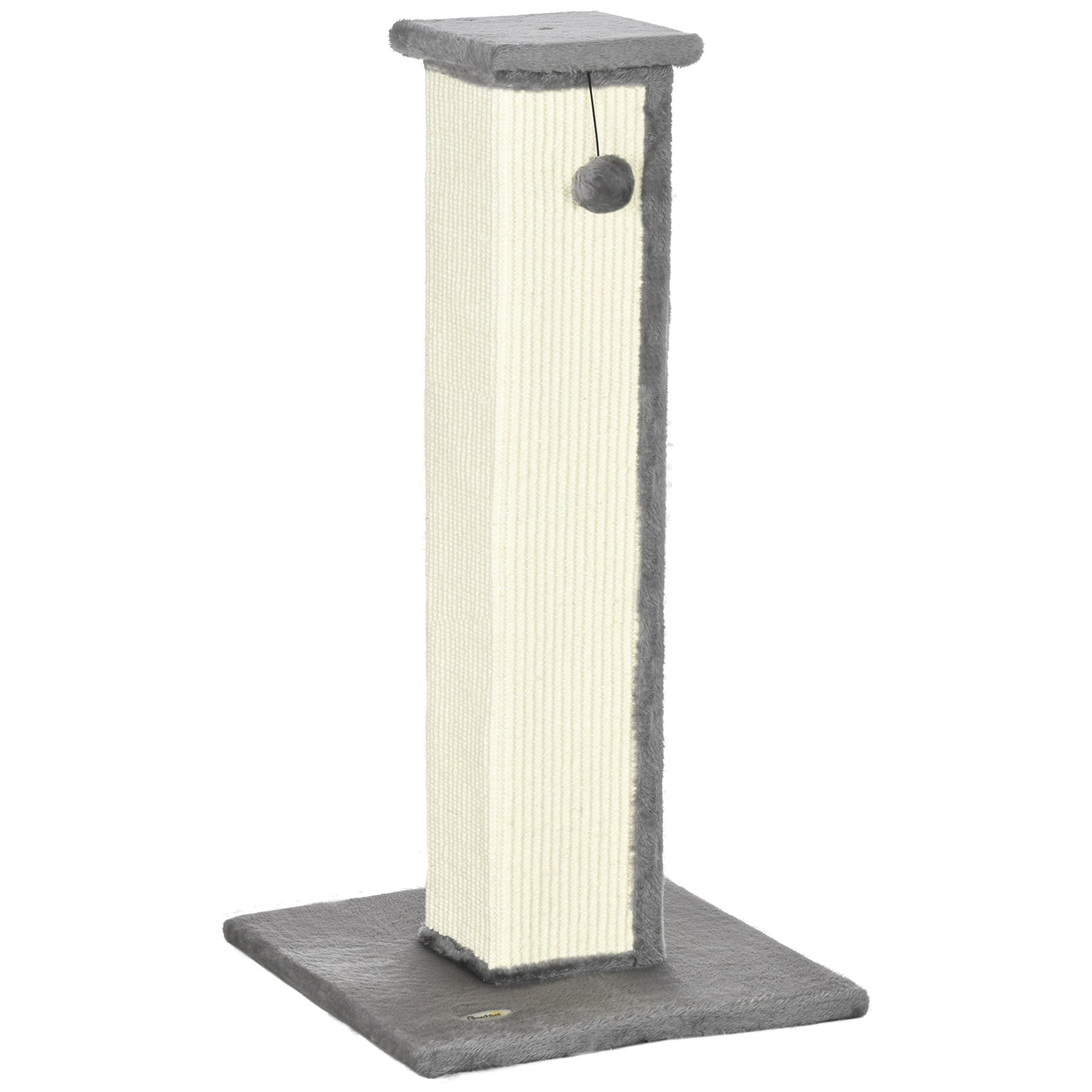 32" Tall Cat Scratching Post for Indoor Cats and Kittens, Sisal Cat Scratcher with Hanging Ball Soft Plush, Grey at Gallery Canada