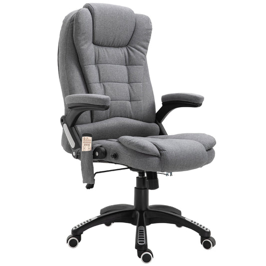 6 Point Vibrating Massage Home Office Chair High Back Executive Chair with Reclining Back, Swivel Wheels, Grey - Gallery Canada