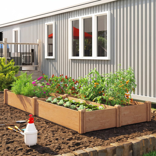 Wooden Raised Garden Bed, 8 x 4 x 1ft, Elevated Box With Dividers Wooden Planter Boxes Light Brown at Gallery Canada