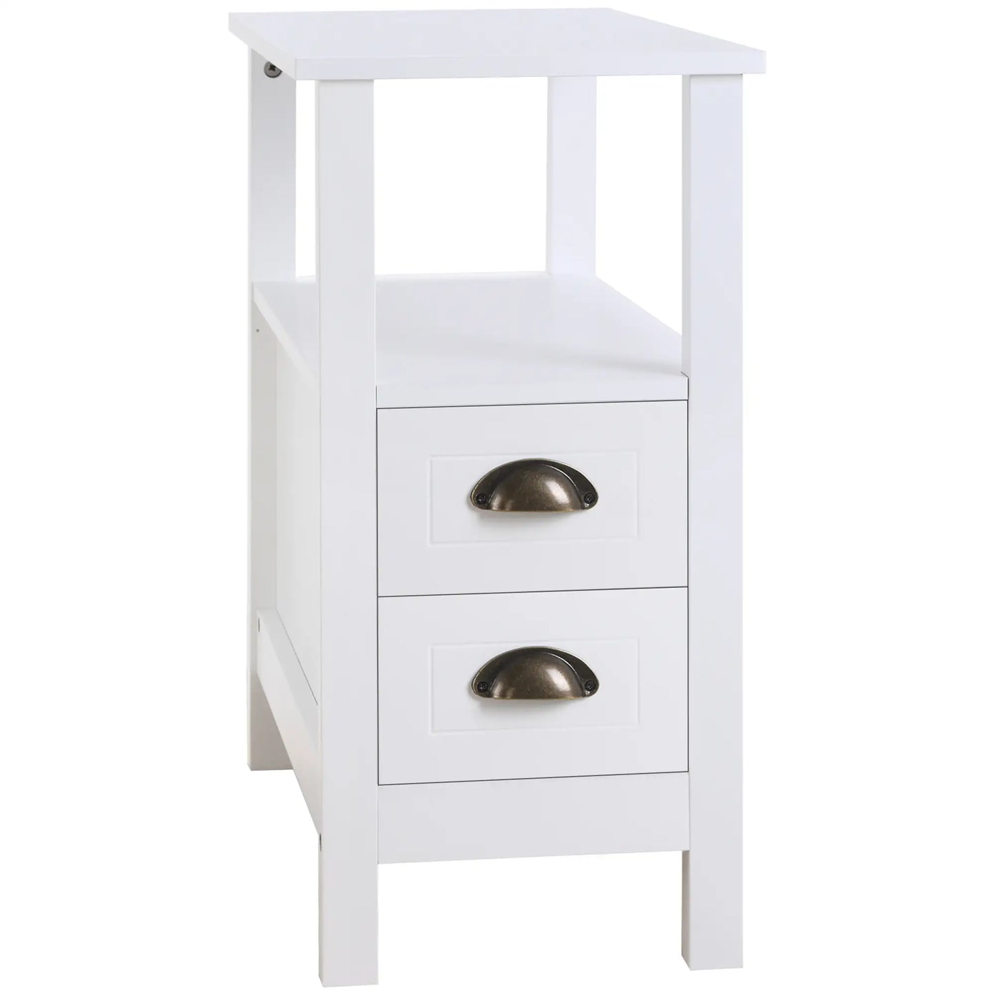 Slim End Table with 2 Drawers, Storage Shelf, White Side Tables at Gallery Canada