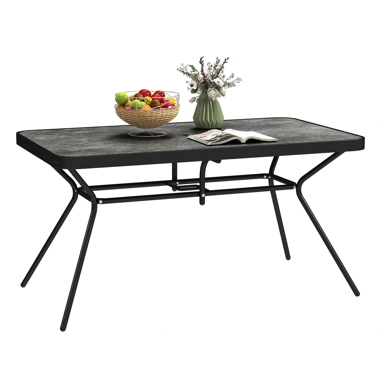 Rectangle Outdoor Dining Table for 6, 1.7" Umbrella Hole, 55" x 31.5" x 28" Patio Dinning Tables at Gallery Canada