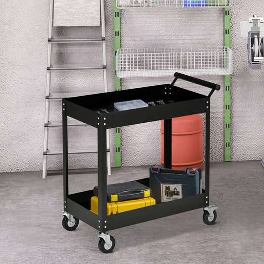 2 Tier Rolling Tool Cart, Steel Mobile Utility Cart, 330lbs, Black Tool Organizers Black at Gallery Canada