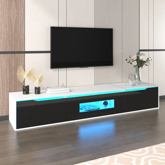 TV Stand With LED Lighting, 71" L x 12" W x 12" H, Black+White TV Stands Black, White at Gallery Canada