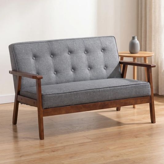 44.5" 2 Seat Sofa, Modern Upholstered Loveseat, Button Tufted Back, Wood Legs, Grey 2-Seater Sofas Grey, Walnut at Gallery Canada