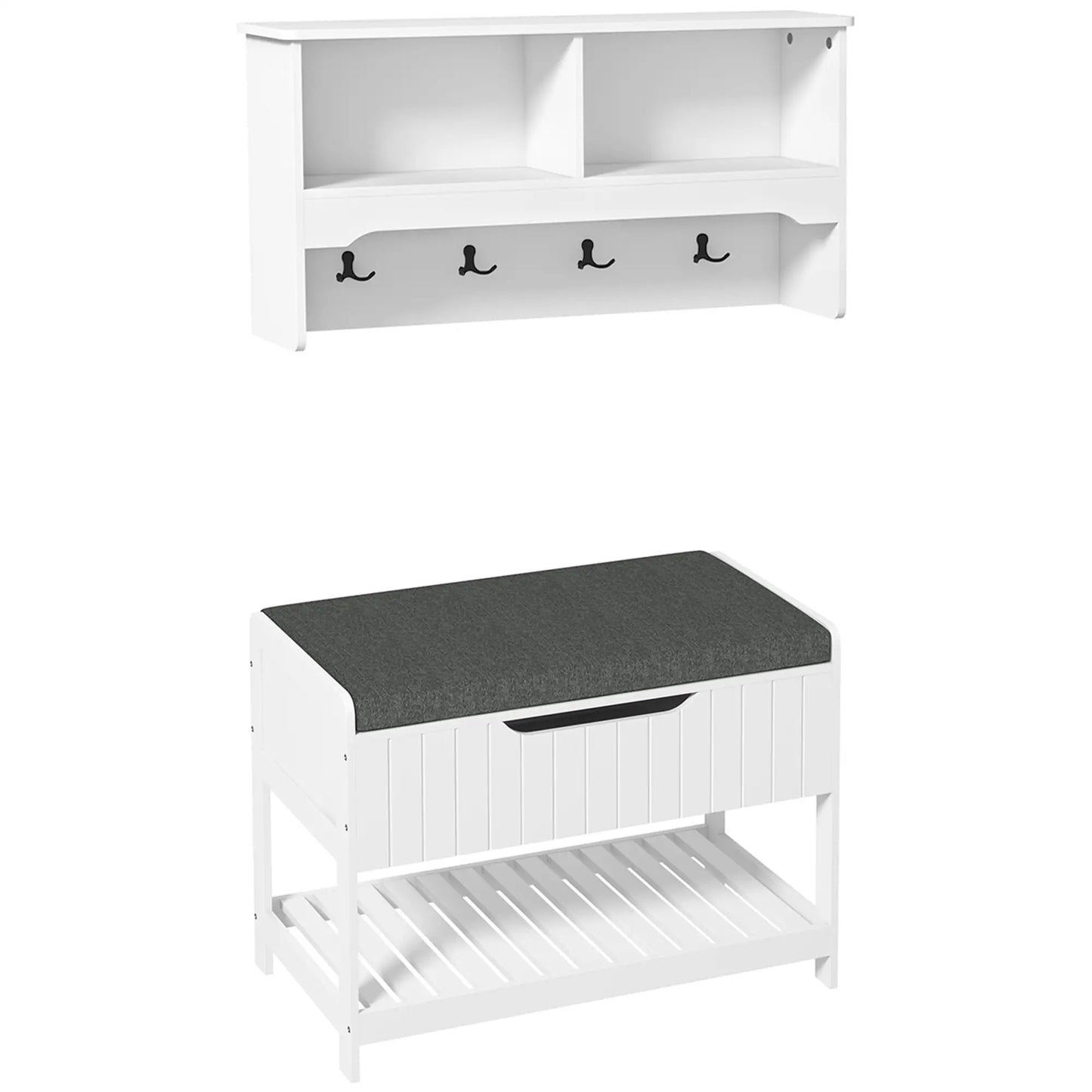 Wall Mounted Coat Rack, Shoe Storage Bench, Hall Tree, White Clothing Storage at Gallery Canada