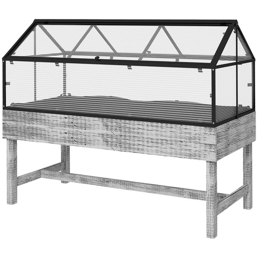 Wood Elevated Planter Box with Cold Frame Greenhouse, Raised Garden Bed for Vegetables, Flowers, Herbs, Distressed Grey - Gallery Canada