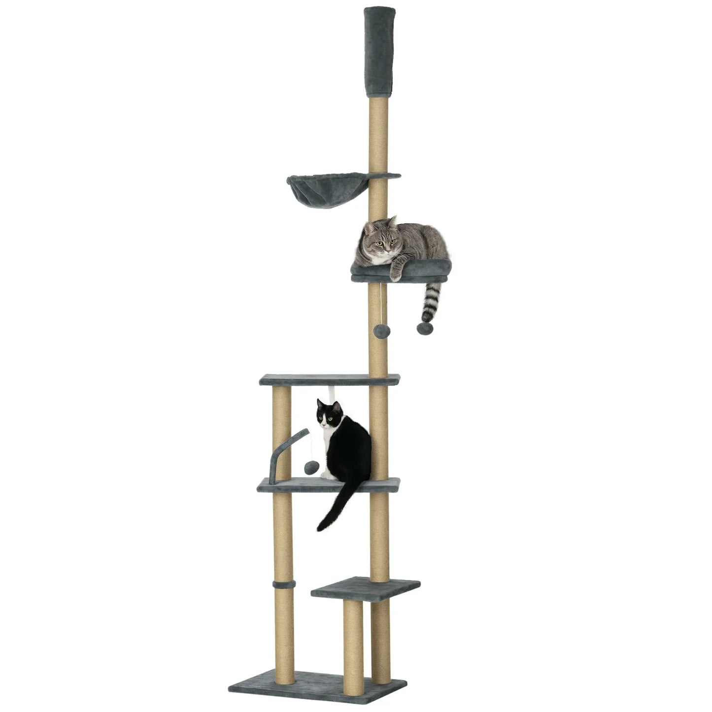 90.5" - 98.5" Cat Tree Tower, Scratching Post, Platforms, Bed, Hammock, Grey Floor to Ceiling Cat Trees at Gallery Canada