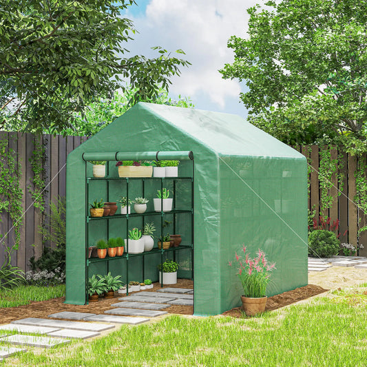8' x 6' x 7' Portable Walk-In Greenhouse, 18 Shelves, Water/UV Resistant Cover, Roll Up Door Walk In Greenhouses Green at Gallery Canada
