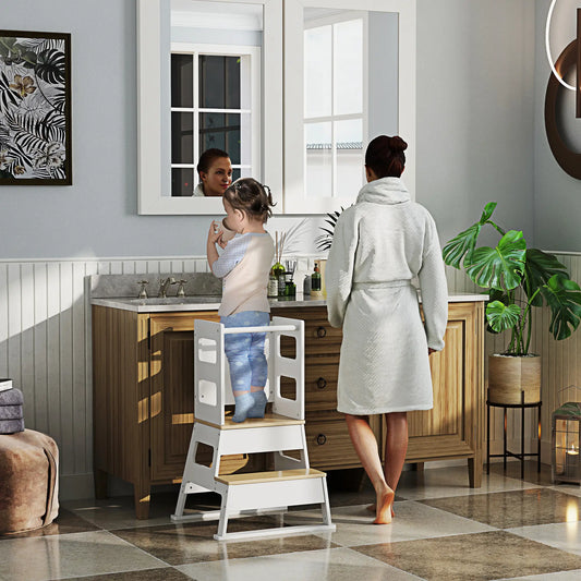 2 en 1 Tour d'apprentissage pour tout-petit avec tableau noir, barrière de sécurité, blanc