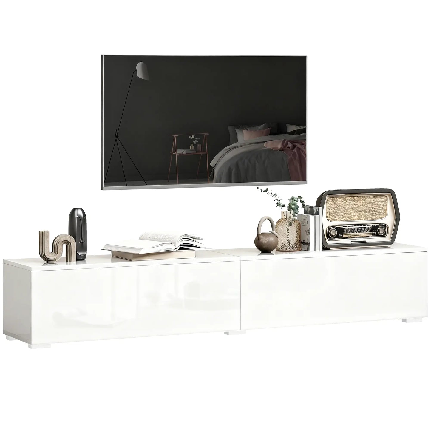 Floating TV Stand For 75 Inch TVs, 70.9 Inch Cabinet, High Gloss White, White TV Stands at Gallery Canada