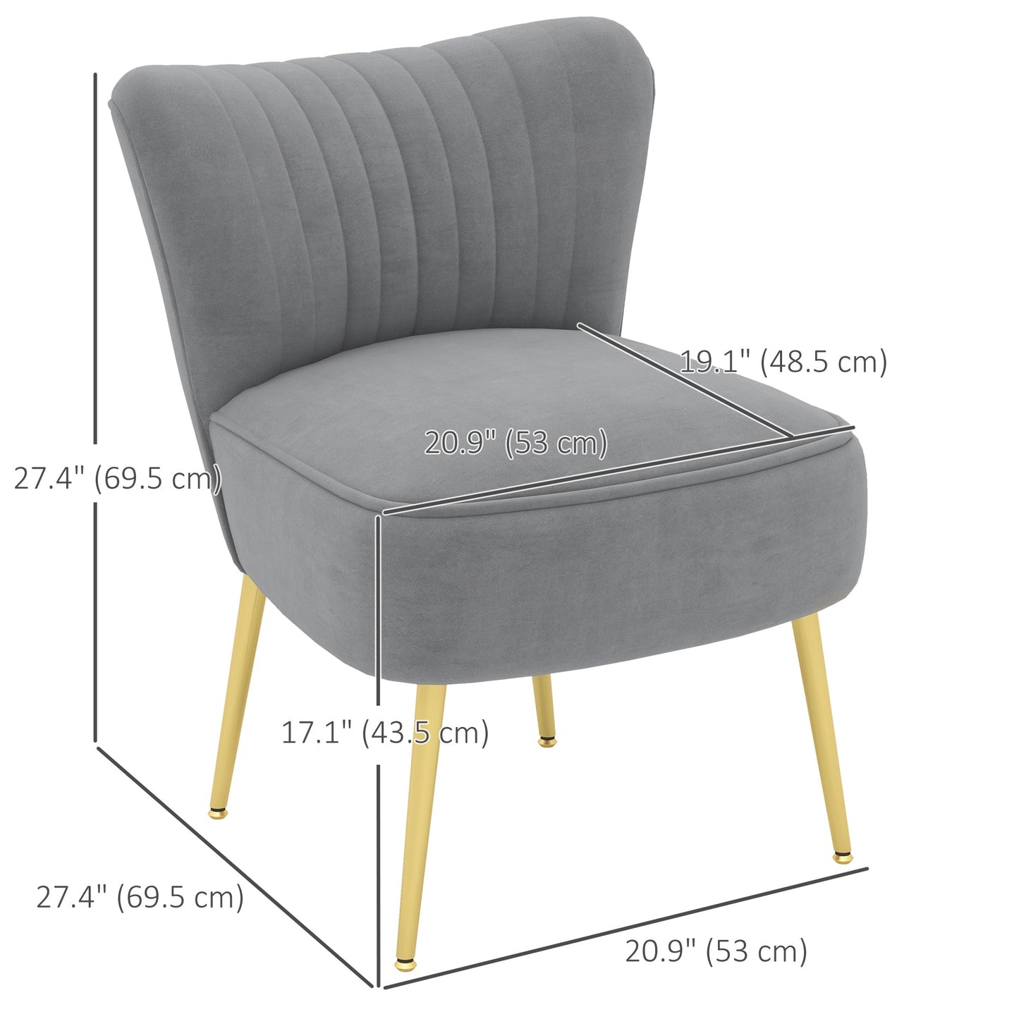 Velvet Lounge Chair, Modern Accent Chair for Living Room with Gold Steel Legs and Tufting Backrest, Grey - Gallery Canada