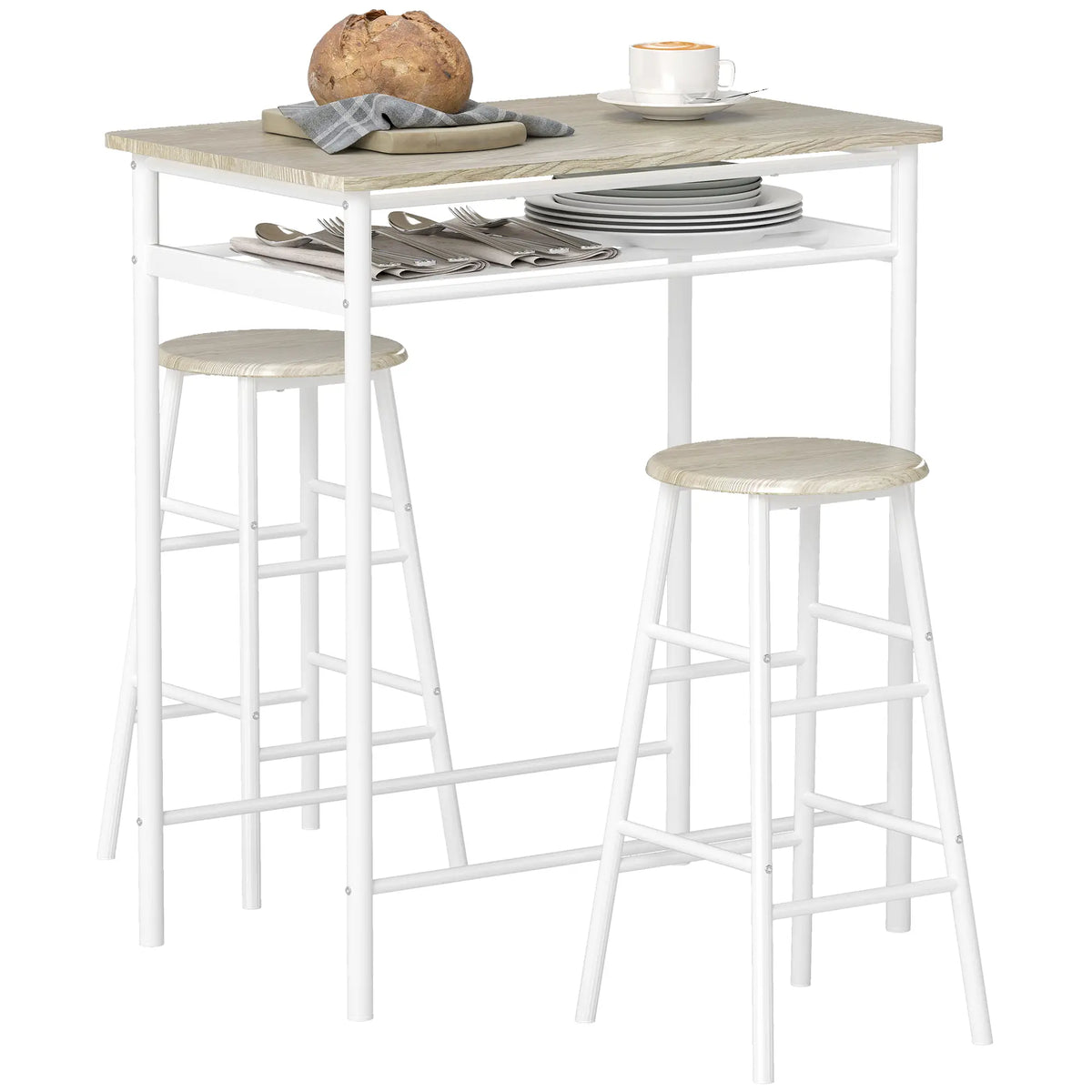 3-Piece Counter Height Bar Table Set, 1 Table 2 Stools, White Oak, White Bar Sets at Gallery Canada