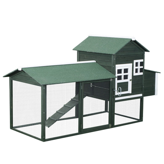 84" Chicken Coop Wooden Hen House Rabbit Hutch Poultry Cage Pen Outdoor Backyard with Nesting Box and Run, Green - Gallery Canada