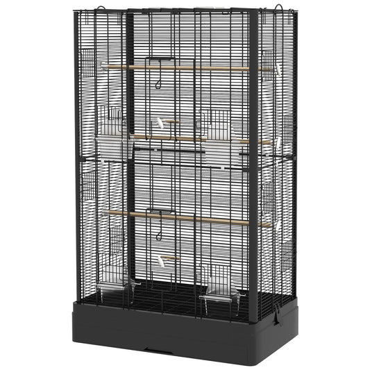 39" Bird Cage for Budgie Finches Canaries Love Birds with Wooden Stands, Slide-Out Tray, Handles, Food Containers, Black - Gallery Canada