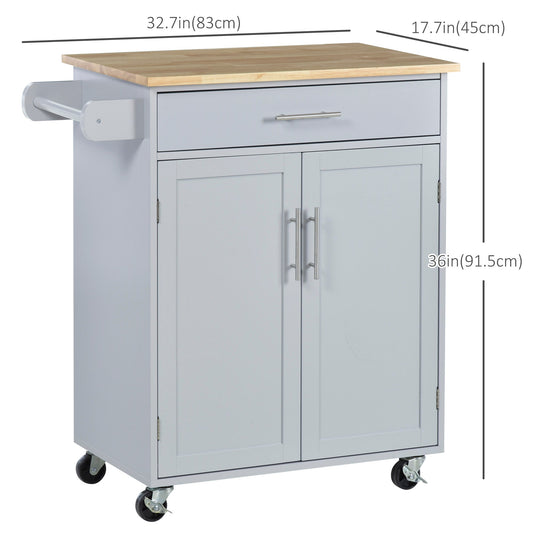 Rolling Kitchen Island Cart with Wood Top, Enough Storage Drawer Space with Towel Bar Rack Shelves, Portable Kitchen Utility Serving Cart Trolley on Wheels, Grey - Gallery Canada