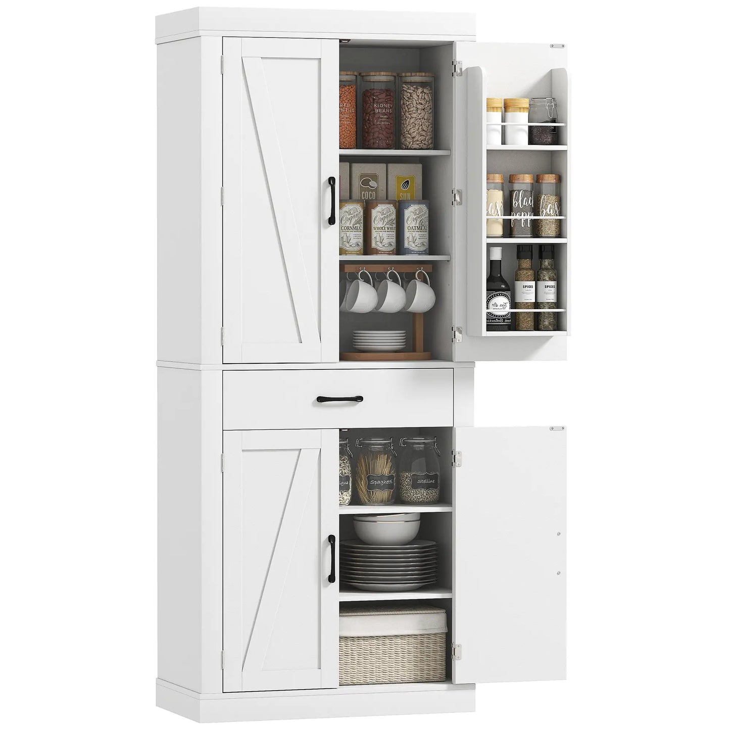 72 Inch Kitchen Pantry Cabinet, Farmhouse Storage, White Kitchen Pantry Cabinets at Gallery Canada