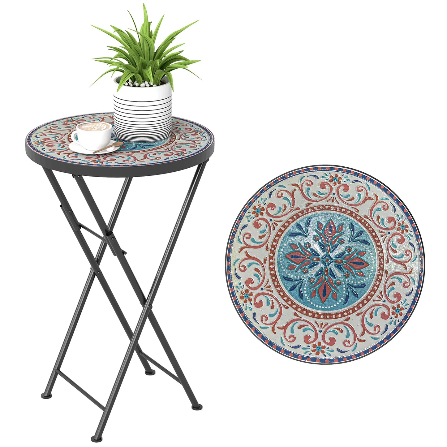 Mosaic Outdoor Patio Side Table, 14" Round, Mixed Colour, Colour Patio Side Tables at Gallery Canada