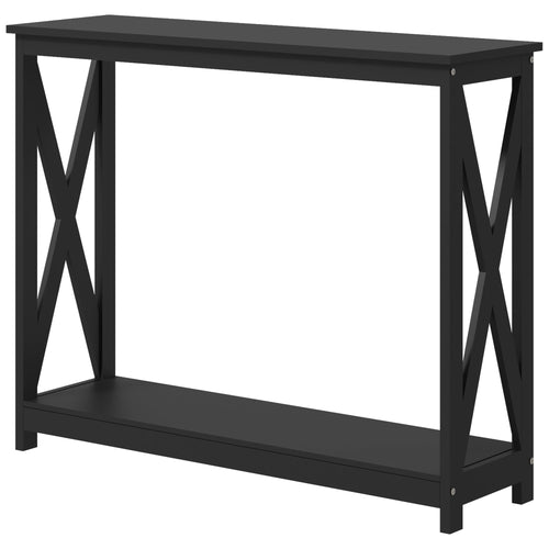 Console Table, 2 Tier Entryway Table with Bottom Shelf for Living Room, Hallway, Black