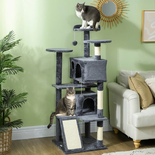 54 Cat Tree, Multi-Level Tower with Scratching Posts, Condos, Dark Grey Cat Towers Dark Grey, Cream White at Gallery Canada