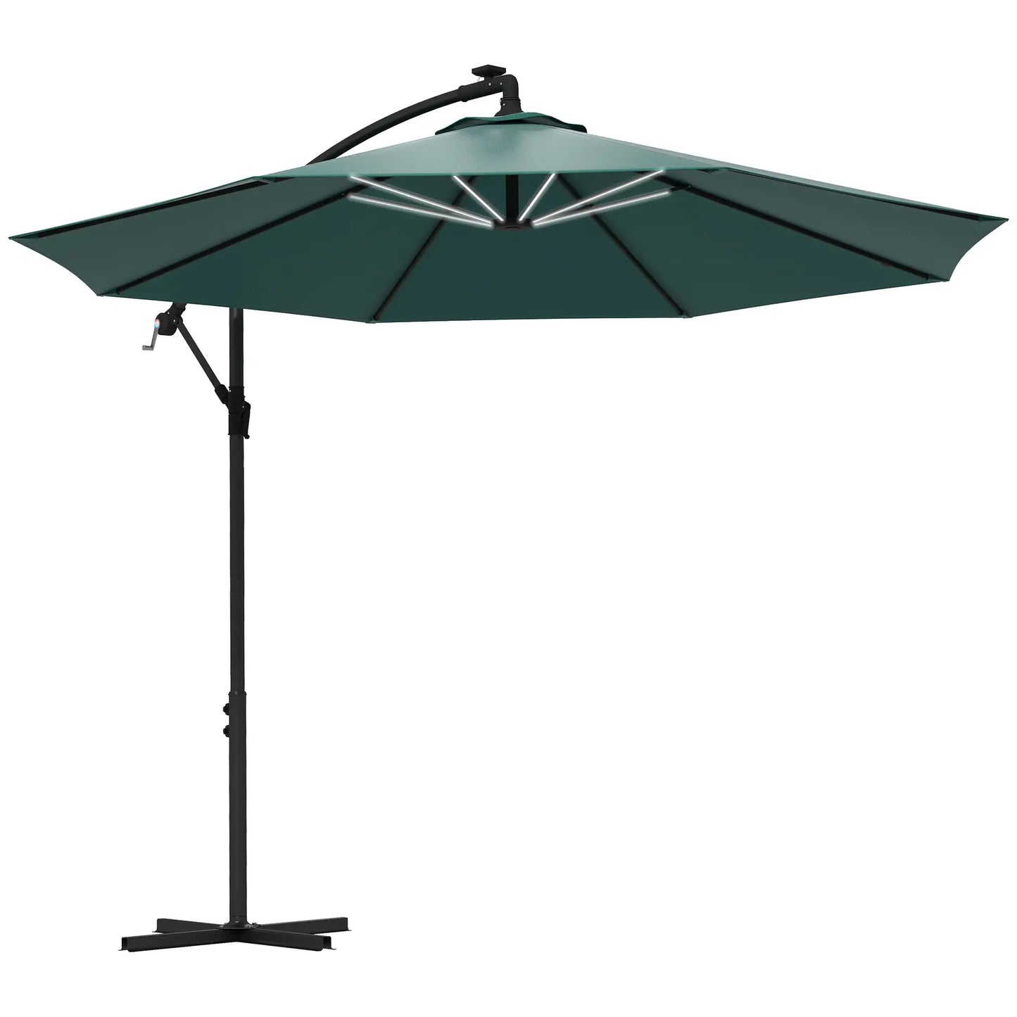 10ft Outdoor Cantilever Umbrella, Solar LED Lights, Crank, Green Cantilever Umbrellas at Gallery Canada