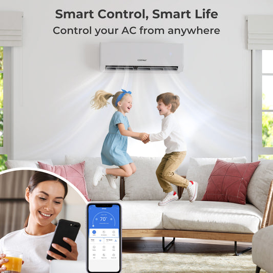 30000 BTU 2 Zone 23 SEER2 Mini Split Air Conditioner Wifi Enabled with Heat Pump-9K + 9K, White Mini Split Air Conditioners White at Gallery Canada