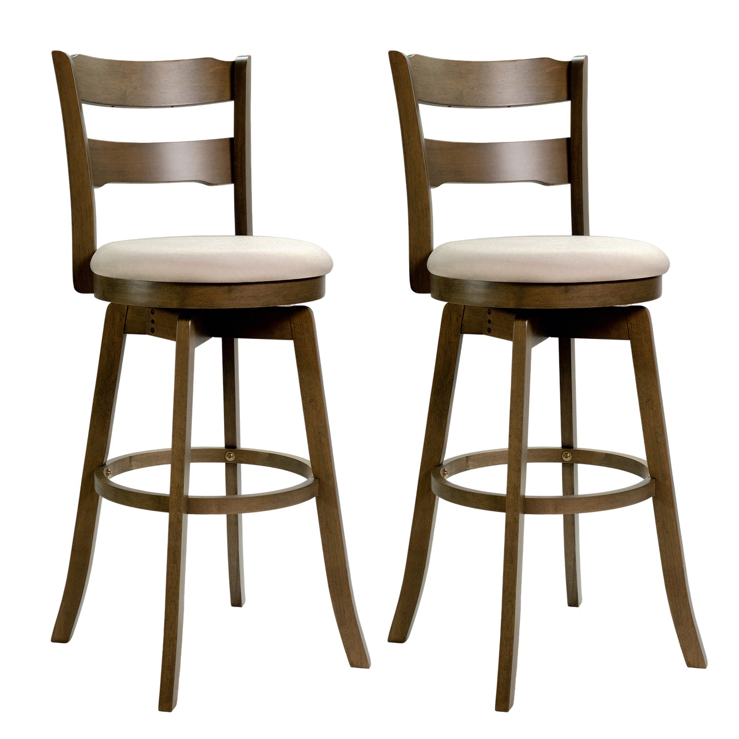 30.5 Inch Swivel Barstools with Backrest & Upholstered Seat-Set of 2, Taupe