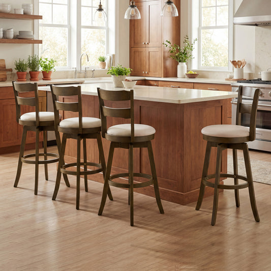 30.5 Inch Swivel Barstools with Backrest & Upholstered Seat-Set of 4, Taupe Bar Stools Taupe at Gallery Canada