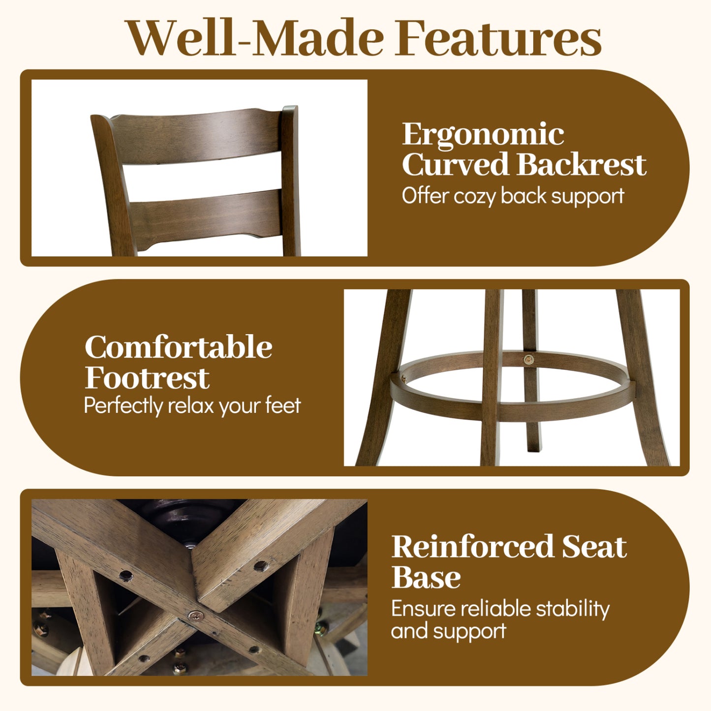 30.5 Inch Swivel Barstools with Backrest & Upholstered Seat-Set of 4, Taupe Bar Stools at Gallery Canada