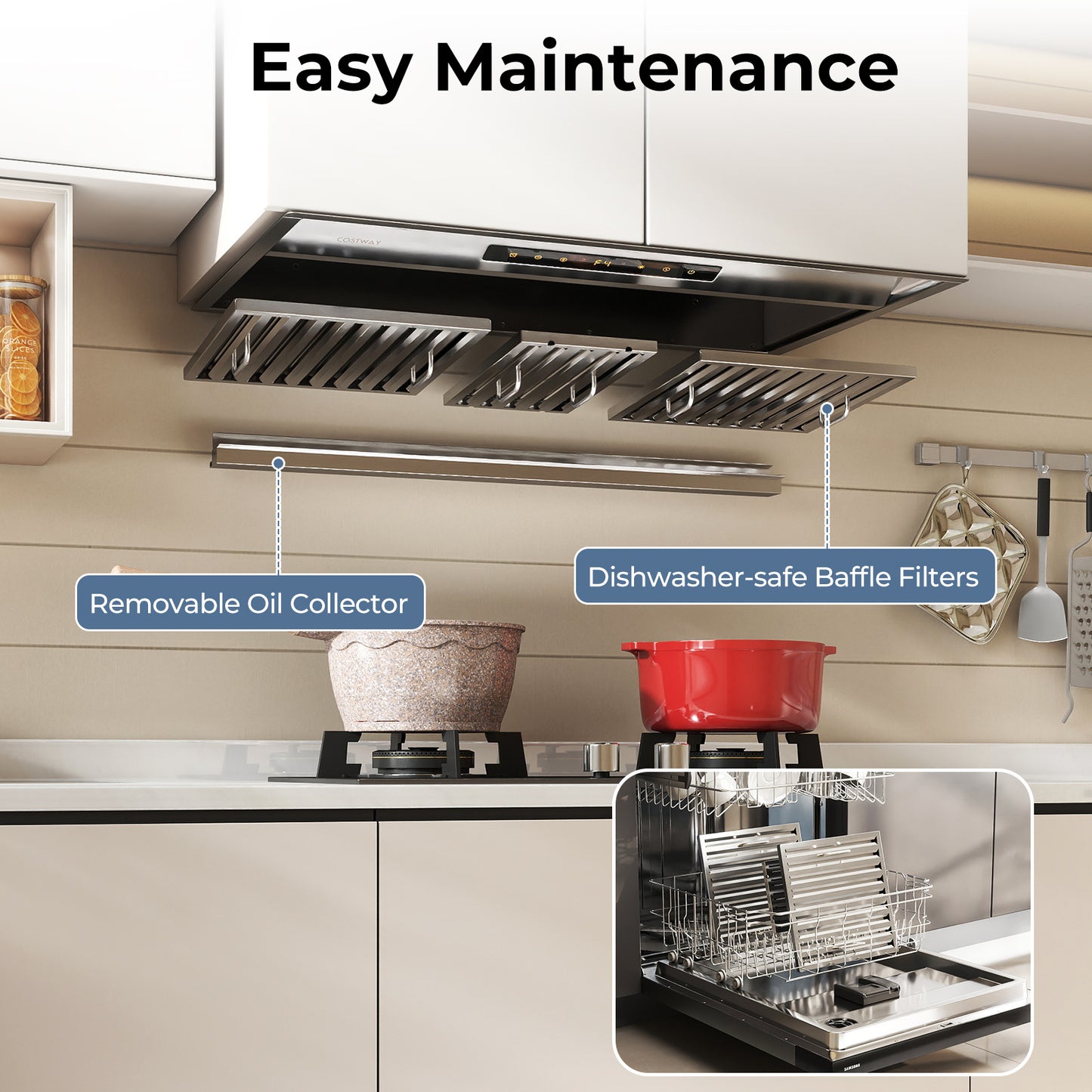 30 Inch Under Cabinet Range Hood with 4 Fan Speeds and Baffles Filters, Silver Kitchen Appliances at Gallery Canada
