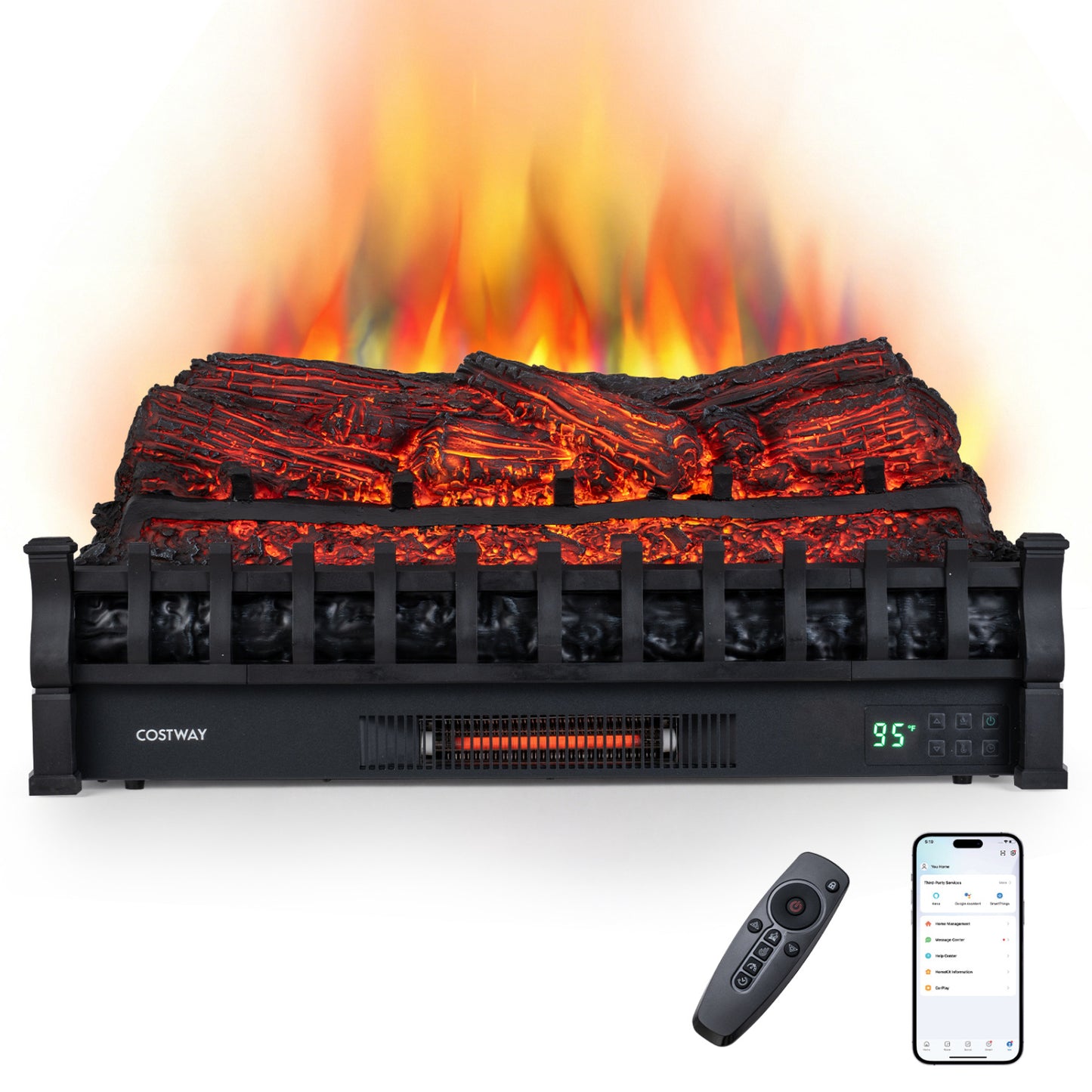30" WiFi Fireplace Insert Pinewood Set, Black