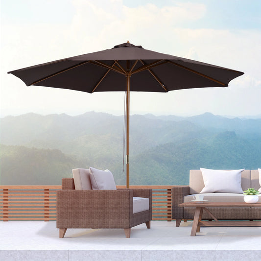 10' x 8' Wooden Patio Umbrella, Outdoor Sunshade Canopy, Bamboo Rib Sun Umbrellas Coffee, Teak at Gallery Canada