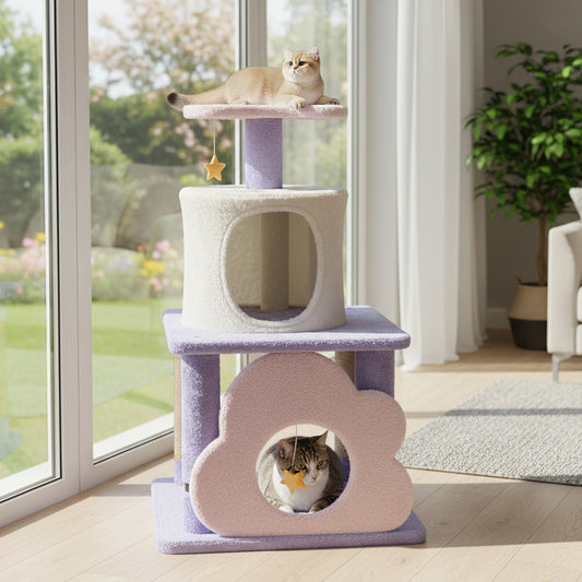31.5" Cute Modern Cat Tree Multi-Level Kitten Tower, Purple Cat Trees Condos & Scratchers Purple at Gallery Canada