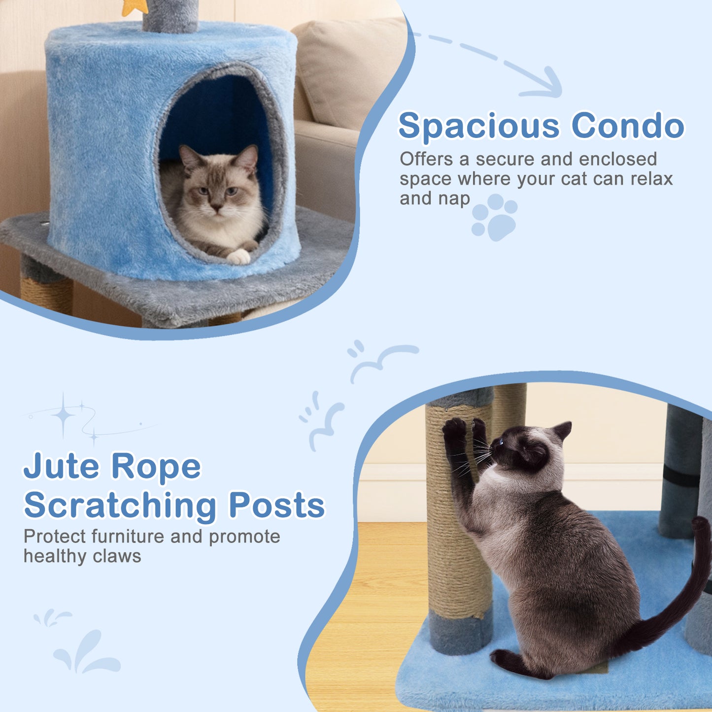 31.5" Cute Modern Cat Tree Multi-Level Kitten Tower, Blue Cat Trees Condos & Scratchers at Gallery Canada