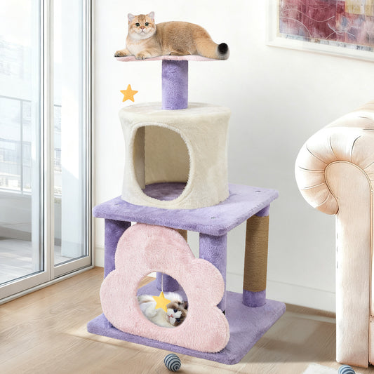 31.5" Cute Modern Cat Tree Multi-Level Kitten Tower, Purple Cat Trees Condos & Scratchers Purple at Gallery Canada