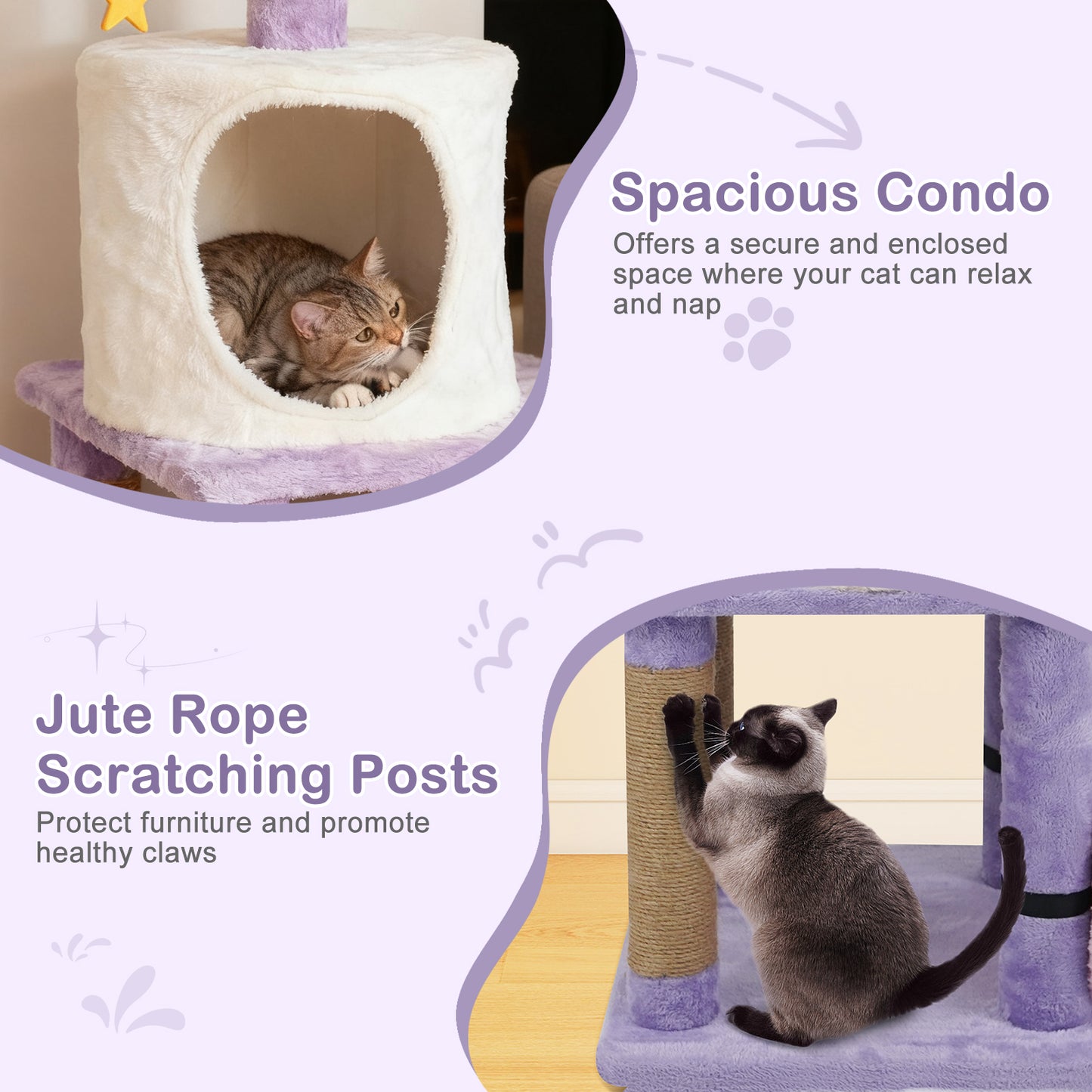 31.5" Cute Modern Cat Tree Multi-Level Kitten Tower, Purple Cat Trees Condos & Scratchers at Gallery Canada