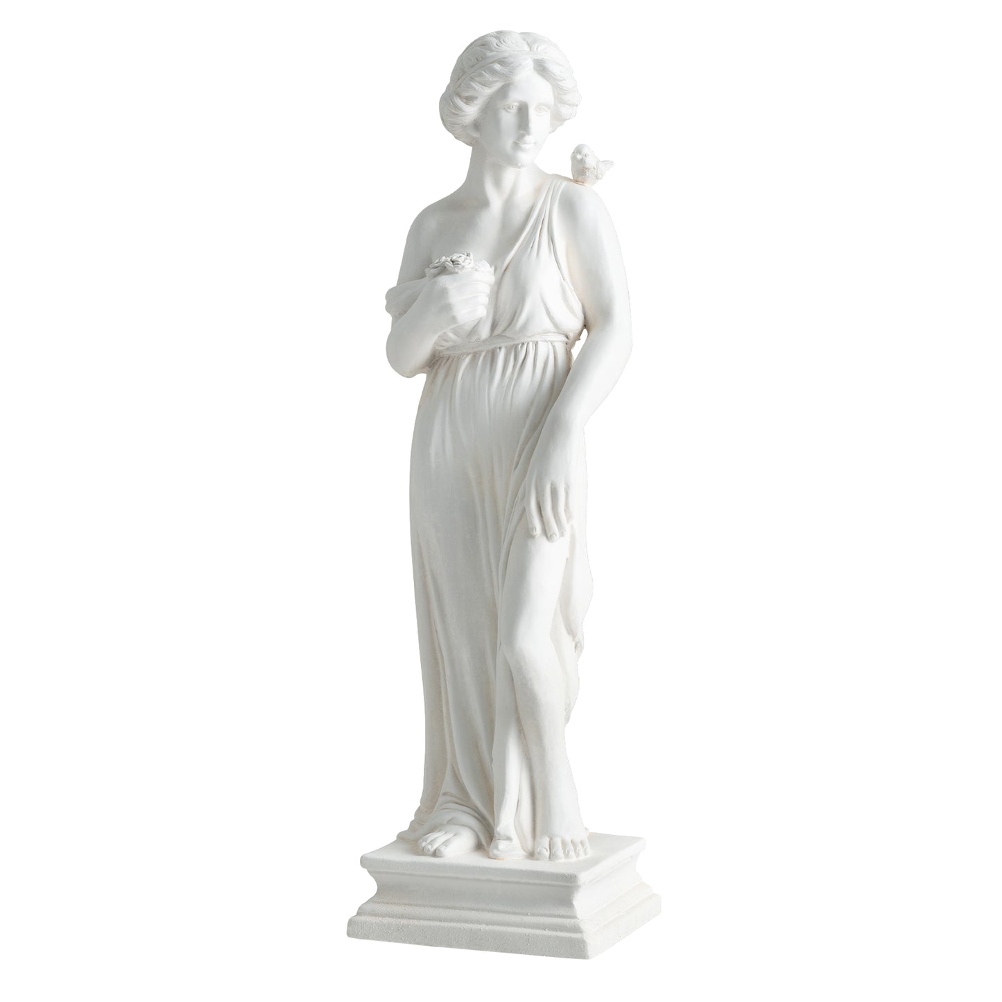 31.5 Inch Greek Goddess Statue, Antique Finish, Column Base, White Outdoor Decor White at Gallery Canada