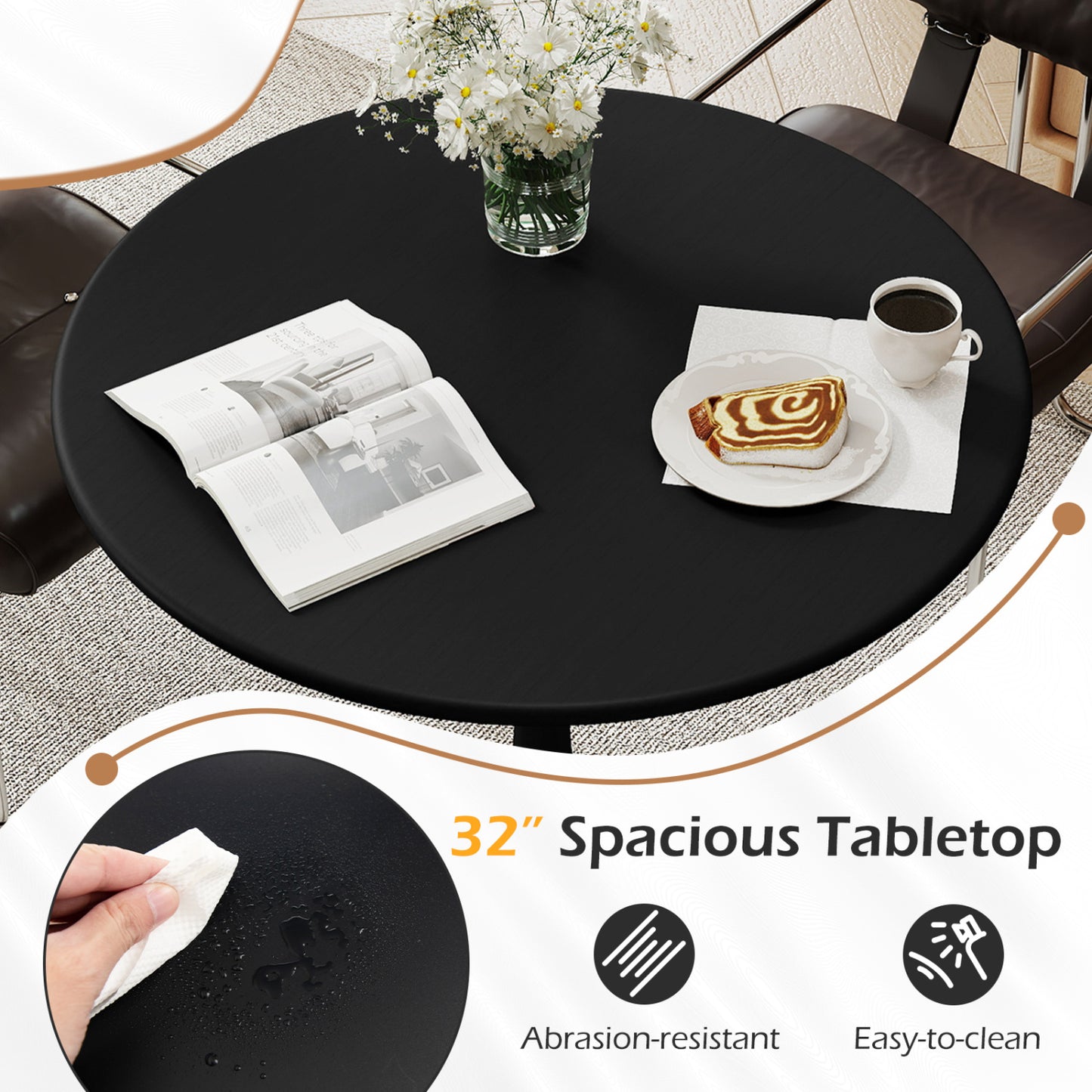 31.5 Inch Round Dining Table, Anti-Slip PP Ring, Black Bar Tables at Gallery Canada