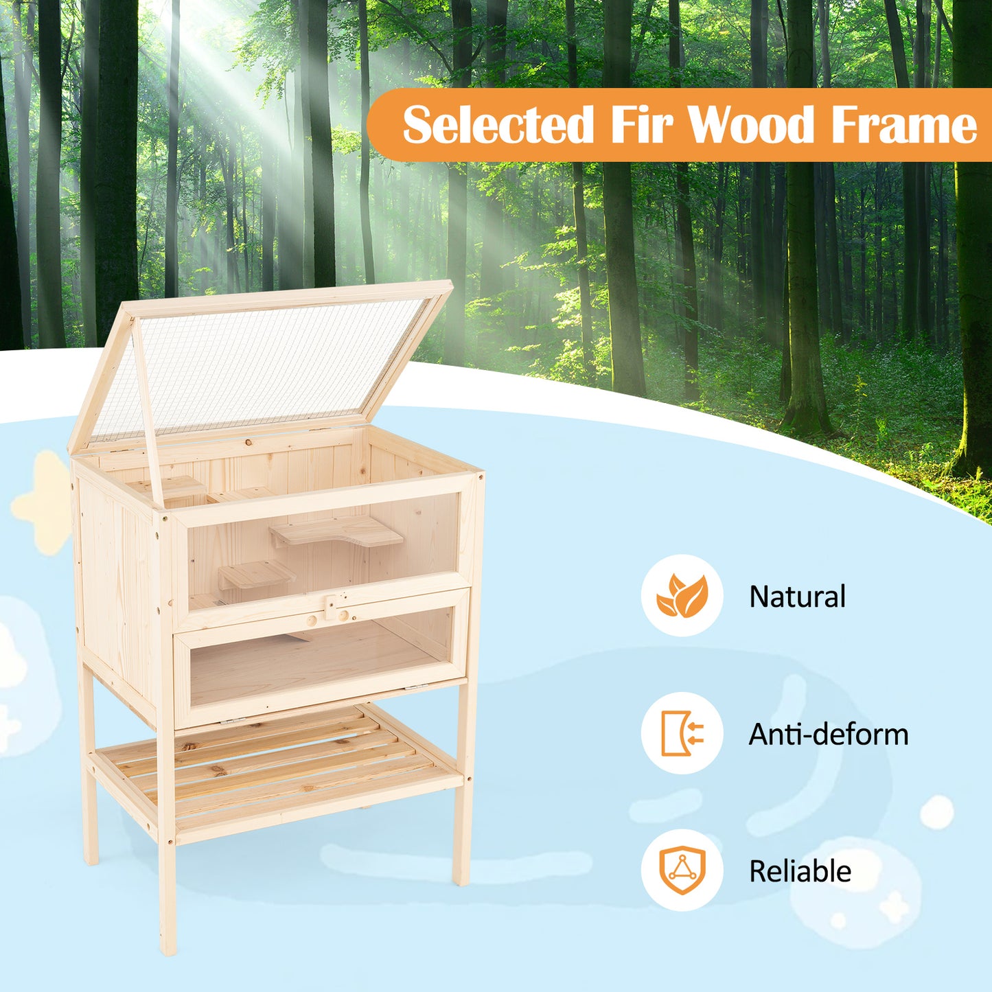 31.5 Inch Freestanding Hamster Cage, Wooden Habitat Playpen, Natural Pets at Gallery Canada