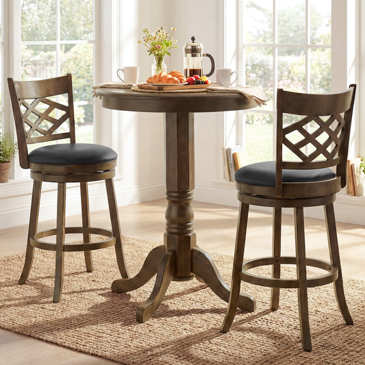 31 Inch Counter Height Bar Stools Set of 2 with Rubber Wood Frame, Brown Bar Stools Brown at Gallery Canada