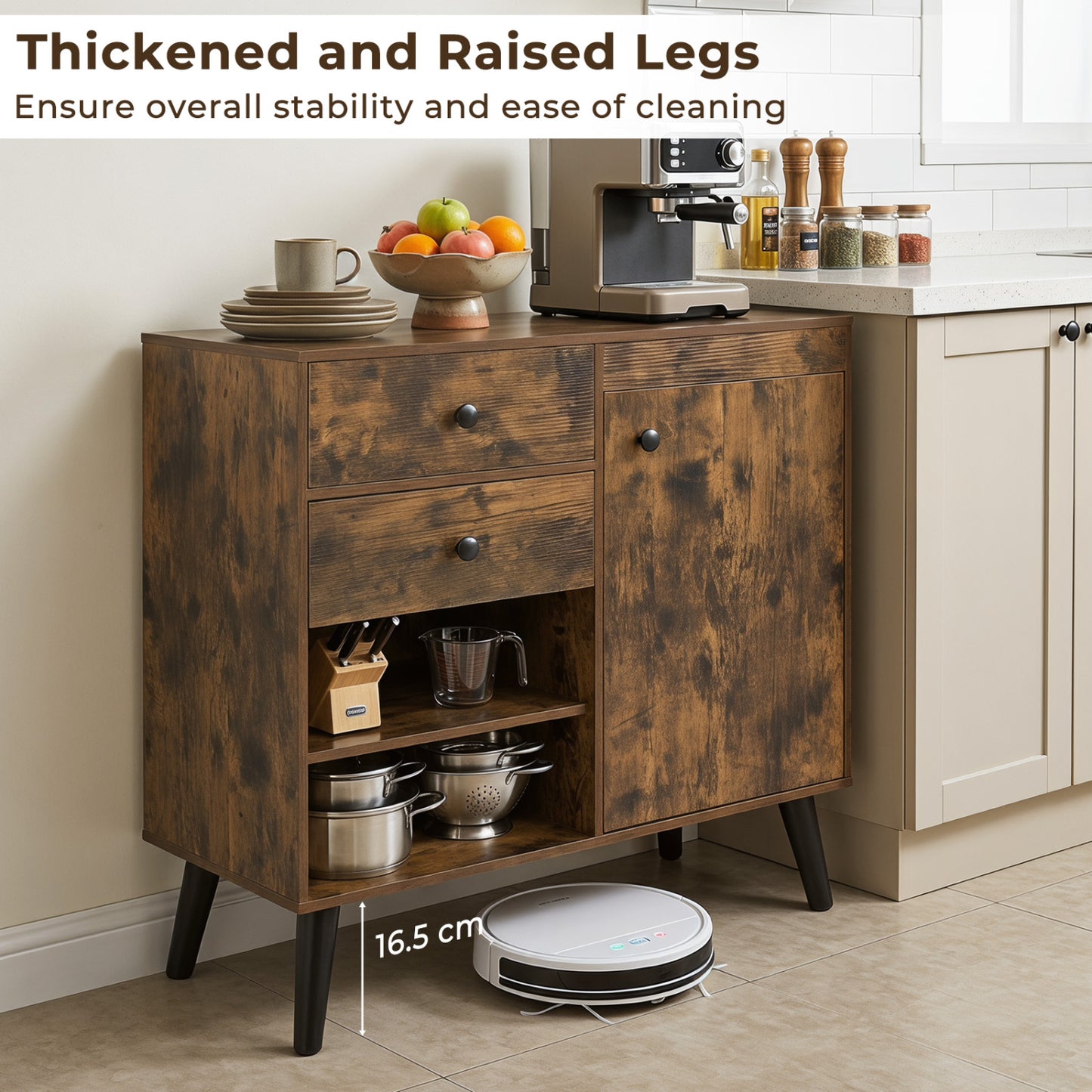 31" Sideboard Cabinet with 2 Open Compartments and 2 Drawers, Rustic Brown Sideboards Cabinets & Buffets at Gallery Canada