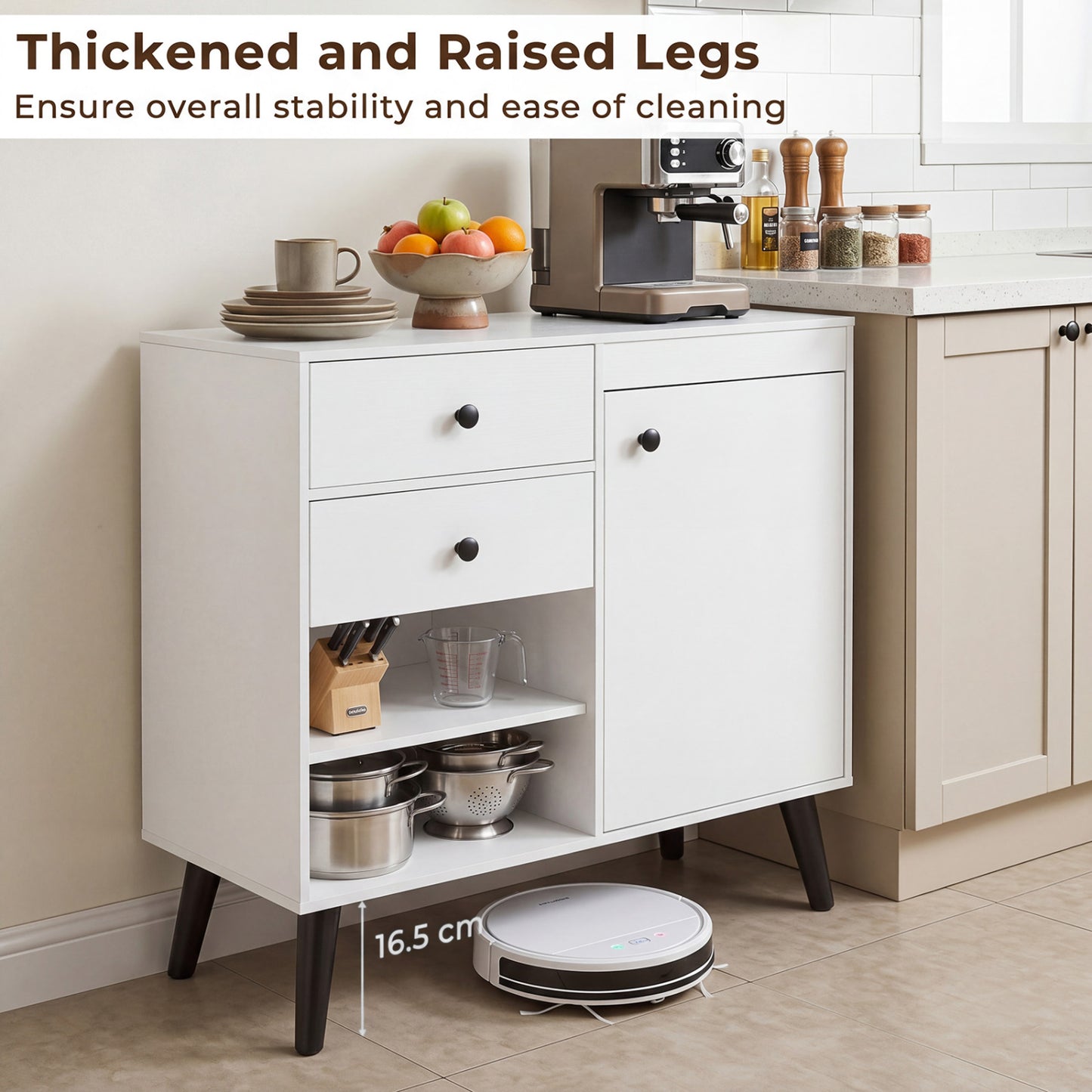 31" Sideboard Cabinet with 2 Open Compartments and 2 Drawers, White Sideboards Cabinets & Buffets at Gallery Canada