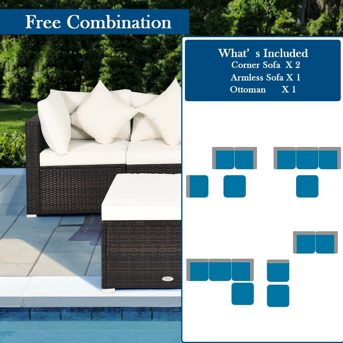 4 Pcs Ottoman Garden Deck Patio Rattan Wicker Furniture Set Cushioned Sofa, White Outdoor Sectionals at Gallery Canada