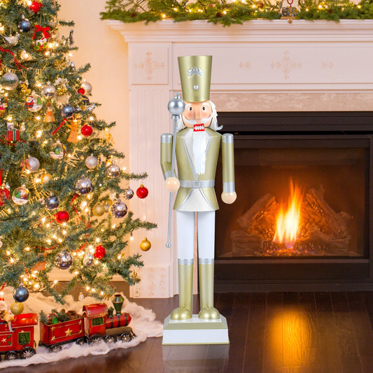 32.5 Inch Christmas Nutcracker, High Hat Scepter, White Golden Christmas Decor & Accessories White & Golden at Gallery Canada