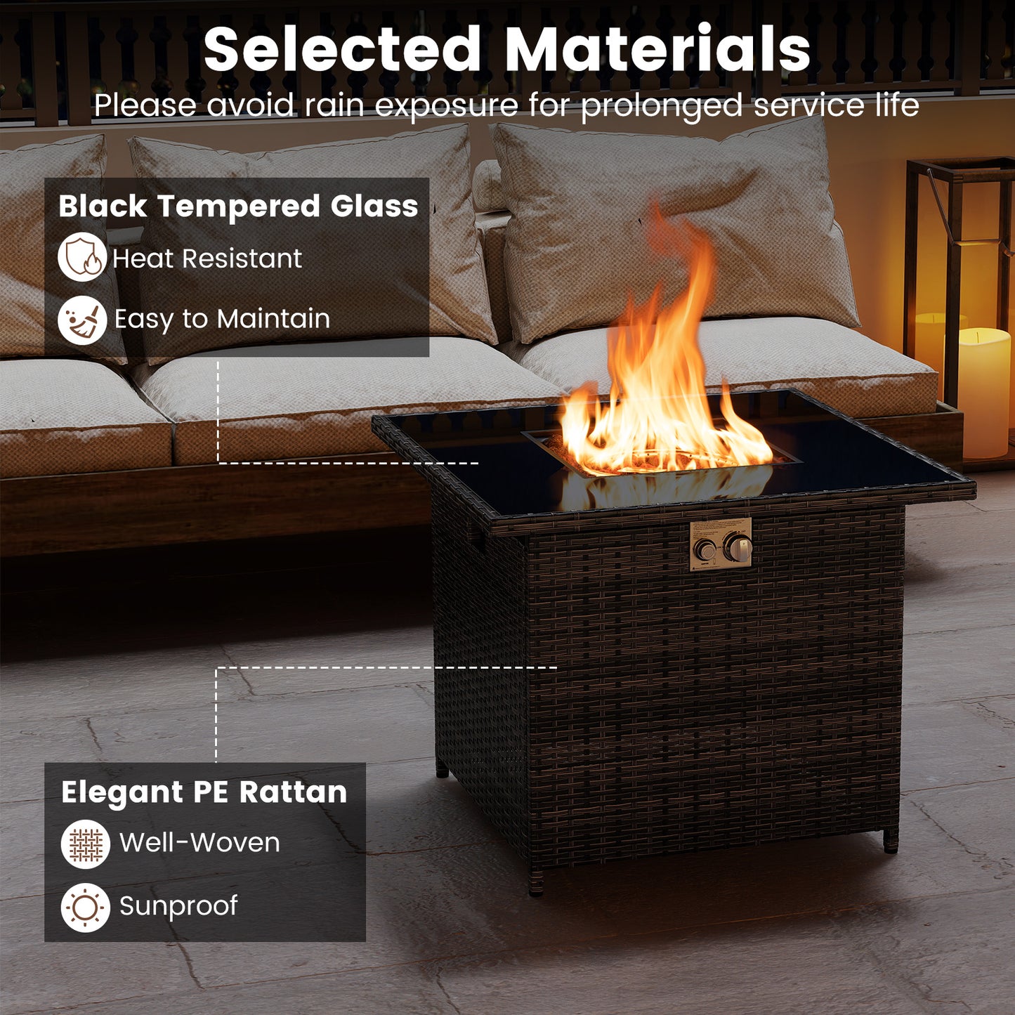 Propane Fire Pit Table, 32.5 Inch, 5000 BTU, Brown Fire Pit Tables at Gallery Canada