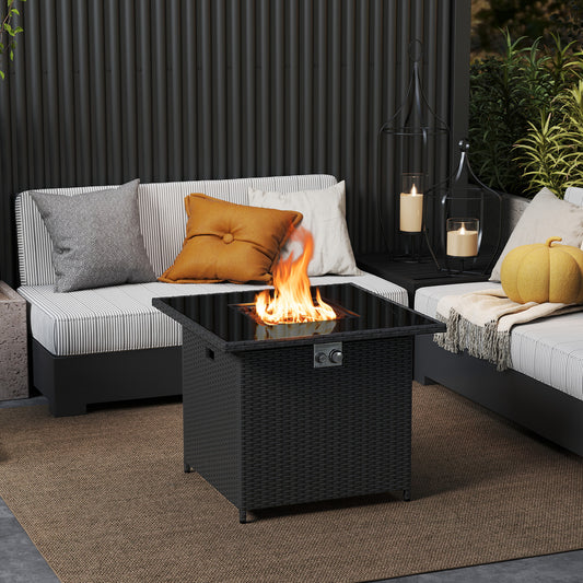 32.5 Inch Propane Fire Pit Table, 5000 BTU, Tempered Glass Tabletop, Black